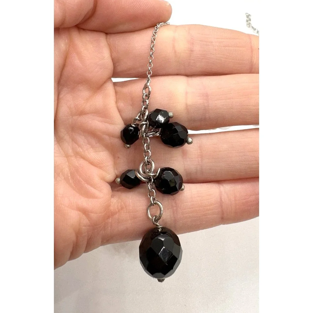 Sterling Silver Y-Drop‎ Necklace Faceted Black Beads Arezzo Italy 925 9.75g